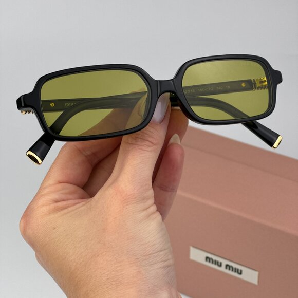 Miu Miu MU11ZSF 16K07O BRAND NEW Sunglasses Black Olive Green Rectangle Unisex - Picture 1 of 12